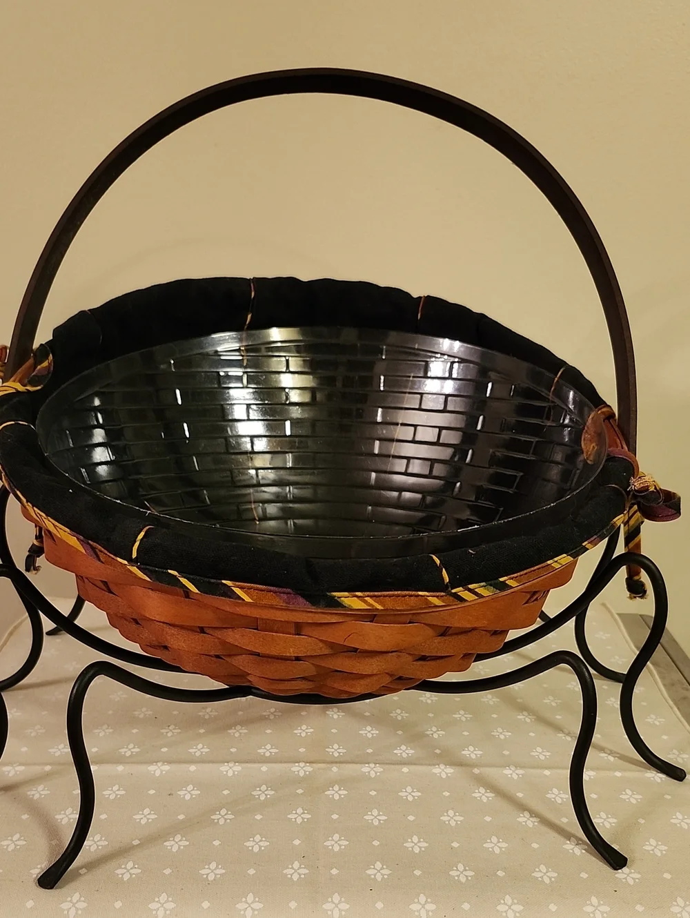 Longaberger Large Autumn Treats Basket with Wrought Iron Spider Legs